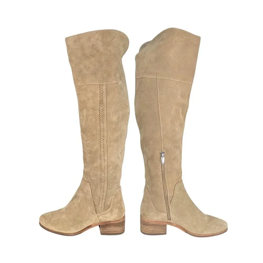 Vince Camuto 6 Beige Over The Knee Kochelda Block Heel Suede Boots